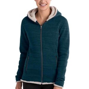 KUHL Womens Hoodie Zip Up Fleece Blue Long Sleeve Shearling Trim Thumbhole S